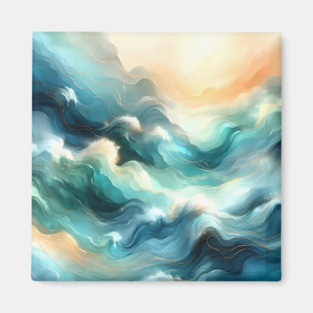 Golden Ocean Flow Abstract Waves Magnet (Front)