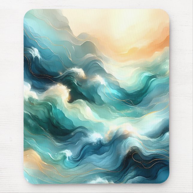 Golden Ocean Flow Abstract Waves Mouse Pad (Front)