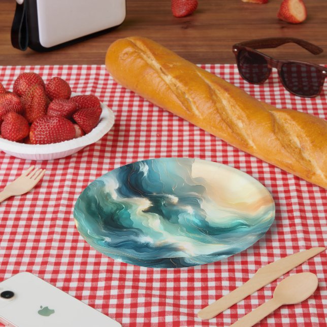 Golden Ocean Flow Abstract Waves Paper Plate (Picnic)