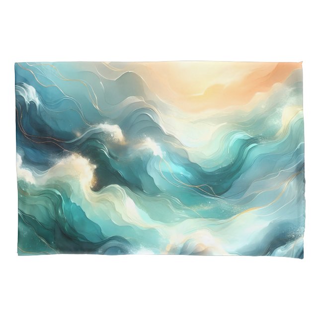 Golden Ocean Flow Abstract Waves Pillowcase (Front)