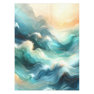 Golden Ocean Flow Abstract Waves Tablecloth