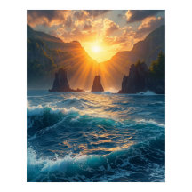 Golden Ocean Sunset Mountain Coastal Nature