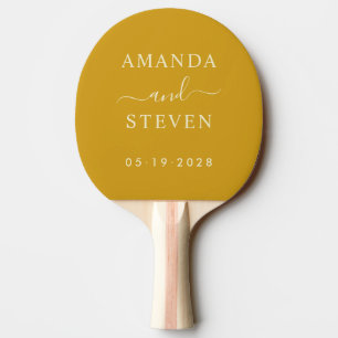 Golden Ochre Couple Names with Wedding Date Ping Pong Paddle