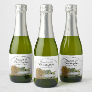 Golden Ochre Rose Classy Wedding Thank You Mini Sparkling Wine Label