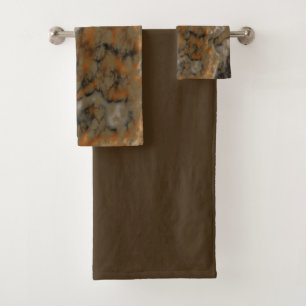 Golden Olive Abstract Bath Towel Set