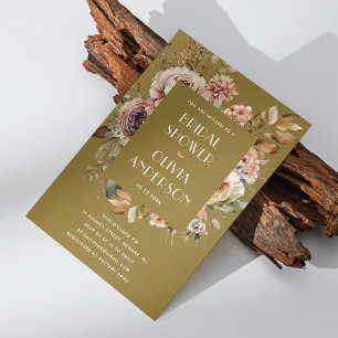 Golden Olive Bridal Shower   Rustic Boho Garden Invitation