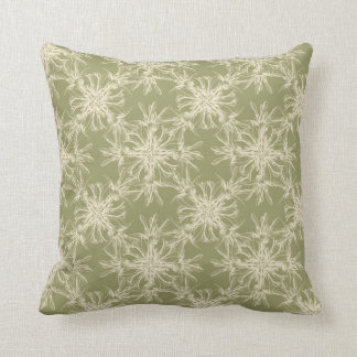 Golden Olive Green Damask Pattern Throw Pillow