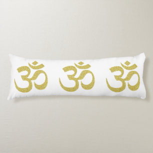 Golden Om Buddhist Symbol for White Body Pillow