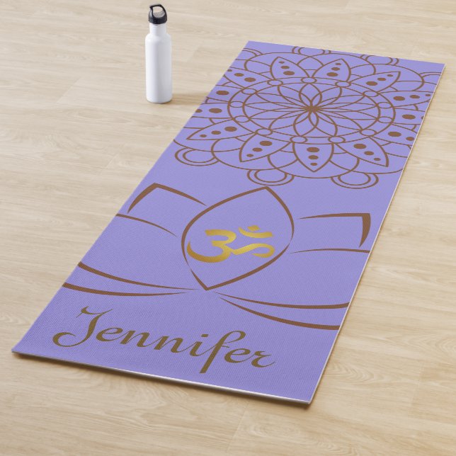 Golden Om Lotus Mandala + Your Name Spiritual Yoga Mat (In Situ)