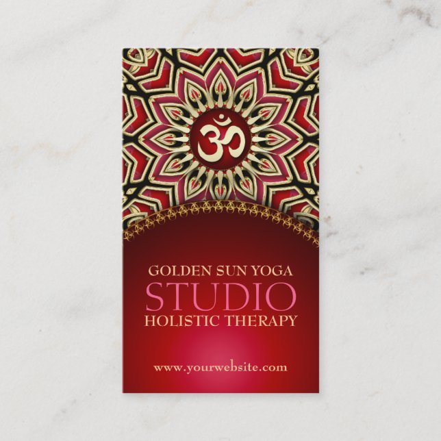 Golden OM Sun Yoga Reiki Cartes de visite rouges (Devant)