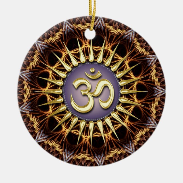 Golden OM Tapestry Weave Ceramic Ornament (Front)