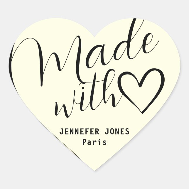Golden Ombre Made with Love Calligraphy Lettering Heart Sticker (Front)