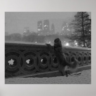 Golden on Bow Bridge in Snow Poster