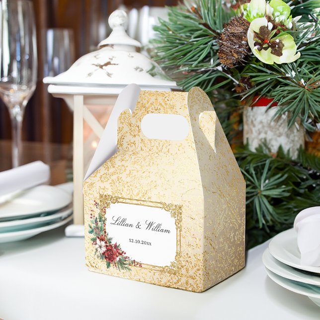 Golden Opulence Christmas Floral Wedding Favor Box (Creator Uploaded)