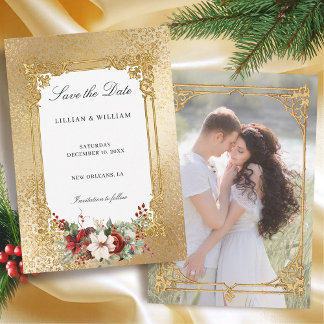 Golden Opulence Christmas Floral Wedding  Save The Date