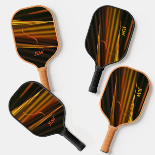 Golden Orange and Black Palm Fronds Personalized Pickleball Paddle