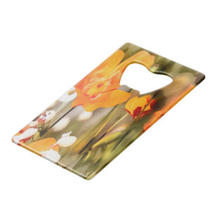 Golden Orange California Poppy Acrylic Painting Credit Card Bottle Opener