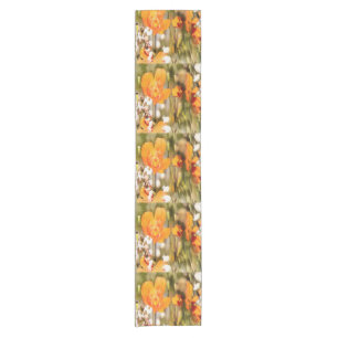 Golden Orange California Poppy Acrylic Painting Short Table Runner