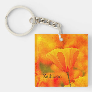 Golden Orange California Poppy "Land Of Orange" Keychain