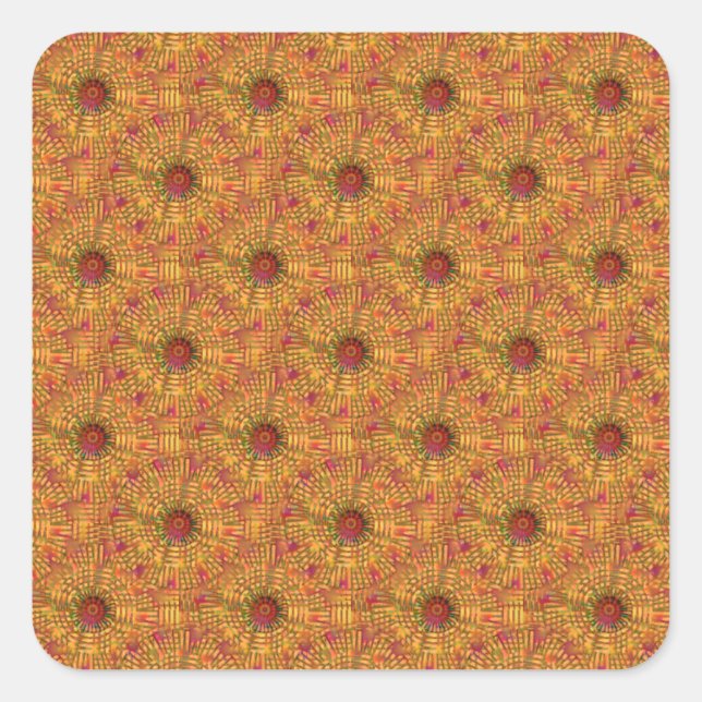 Golden Orange Circular Mosaic Pattern Square Sticker (Front)