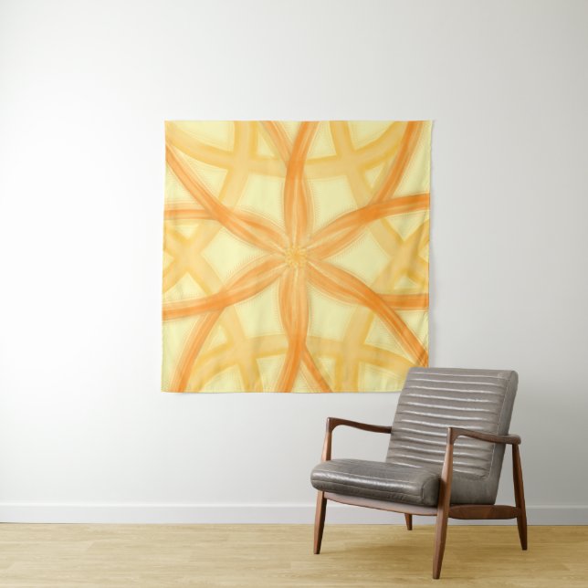 Golden Orange Floral Geometric Pattern Tapestry (In Situ)