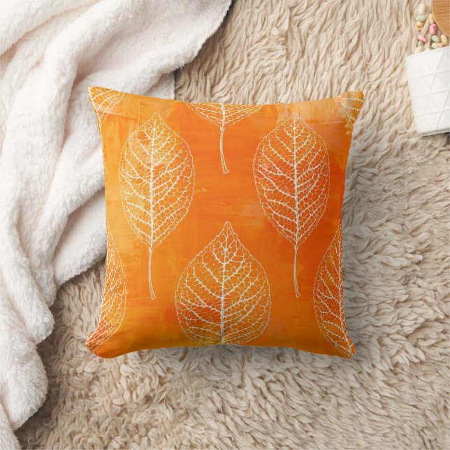 Golden Orange Leaf Pattern Pillow (Blanket)