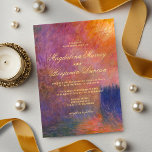Golden Orange Purple Sunset Sky Monet Art Wedding Invitation<br><div class="desc">Bring timeless art and sophistication to your wedding with this romantic and moody jewel-tone design featuring a digitally enhanced version of Claude Monet’s painting, The Houses of Parliament, Sunset (1904). The original masterpiece has been artistically refined and colour-enhanced to highlight sunset colours of golden orange, deep violet, and pink tones,...</div>