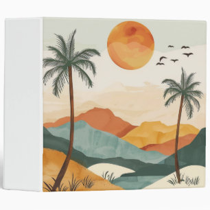 Golden Orange Retro Tropical Mountain Sunset Binder