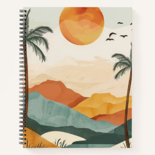 Golden Orange Retro Tropical Mountain Sunset Notebook