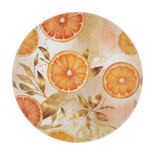 Golden Orange Slice Pattern Cutting Board