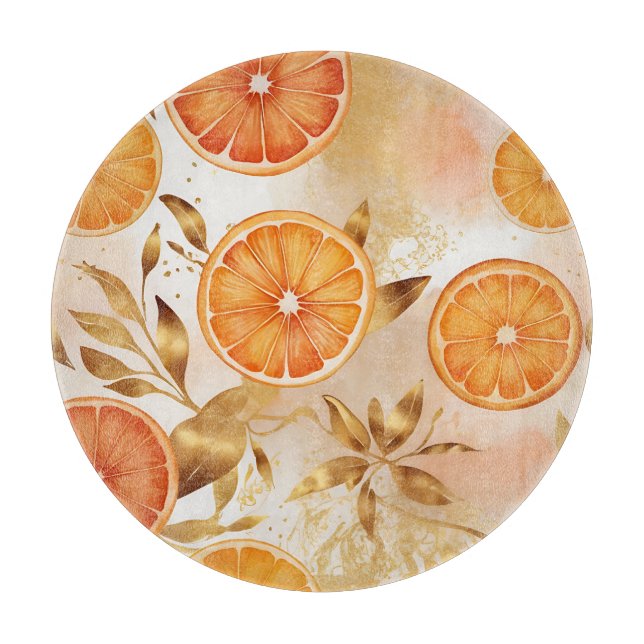 Golden Orange Slice Pattern Cutting Board (Front)