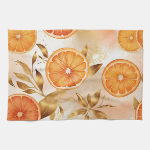 Golden Orange Slice Pattern Kitchen Towel
