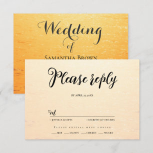 Golden orange summer sea waves wedding RSVP card