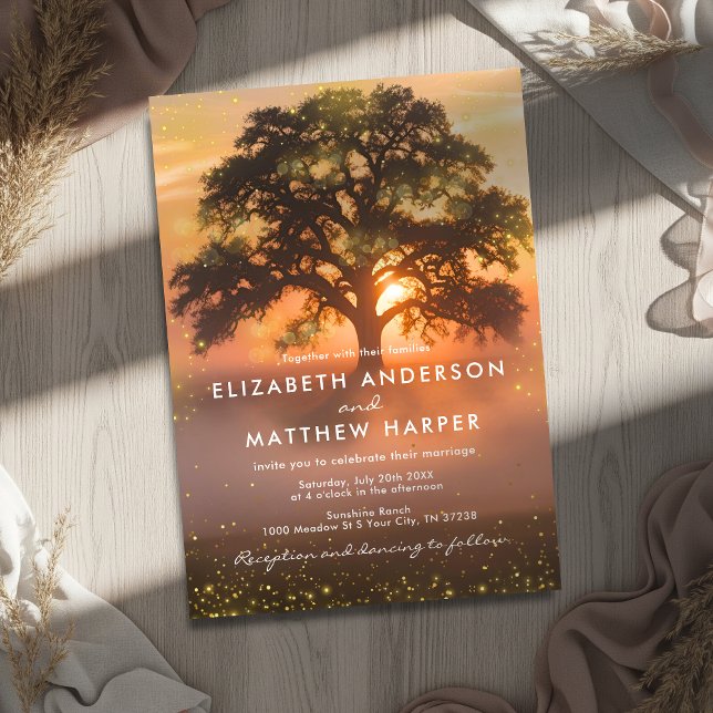 Golden Orange Sunset Fireflies Country Wedding Invitation (Creator Uploaded)