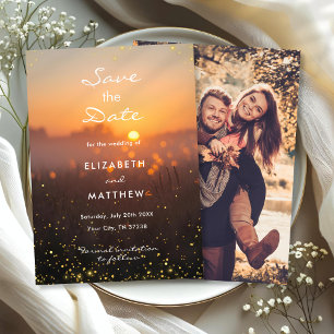 Golden Orange Sunset Fireflies Country Wedding Save The Date
