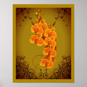 Golden Orchids Floral Art  Poster