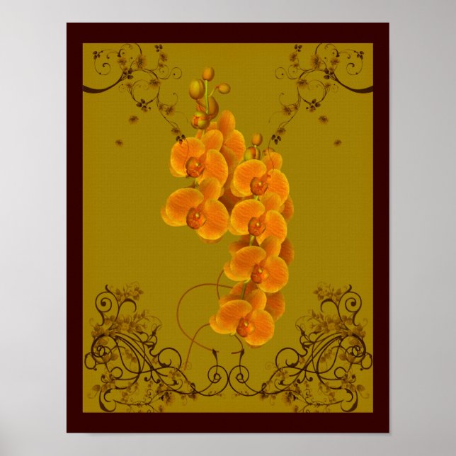 Golden Orchids Floral Art  Poster (Front)