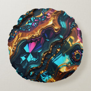 Golden Ore Veins with shiny Gems Round Pillow