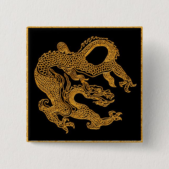 Golden oriental dragon 01 2 inch square button (Front)