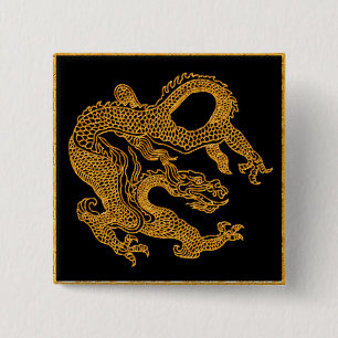 Golden oriental dragon 01 2 inch square button
