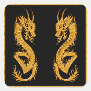 Golden oriental dragon 02 square sticker