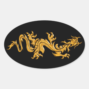 Golden oriental dragon 03 oval sticker