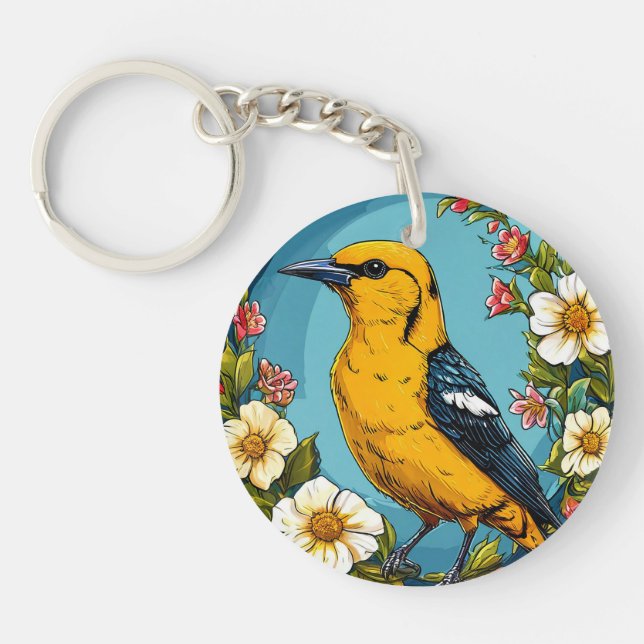 🐦 Golden Oriole Garden Bloom Charm Gift 🐦 Keychain (Front)