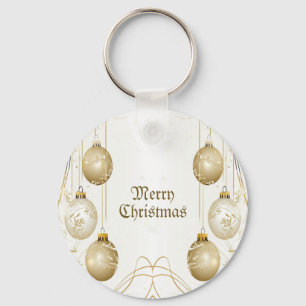 Golden Ornament Christmas Holiday Party Elegant Keychain
