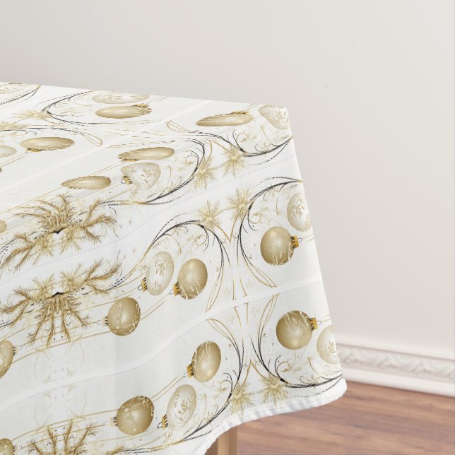Golden Ornament Christmas Holiday Party Elegant Tablecloth (In Situ)