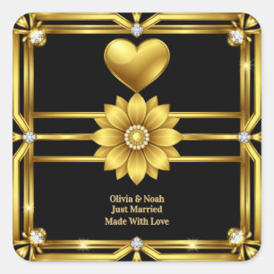 💖 Golden Ornament Wedding Celebration Theme 🖤 Square Sticker