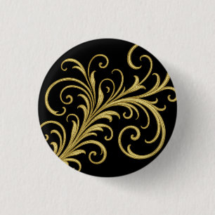 Golden Ornamental Calligraphy Flourish 1 Inch Round Button