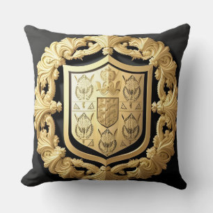 Golden Ornamental Crest with Central Shield Throw Pillow
