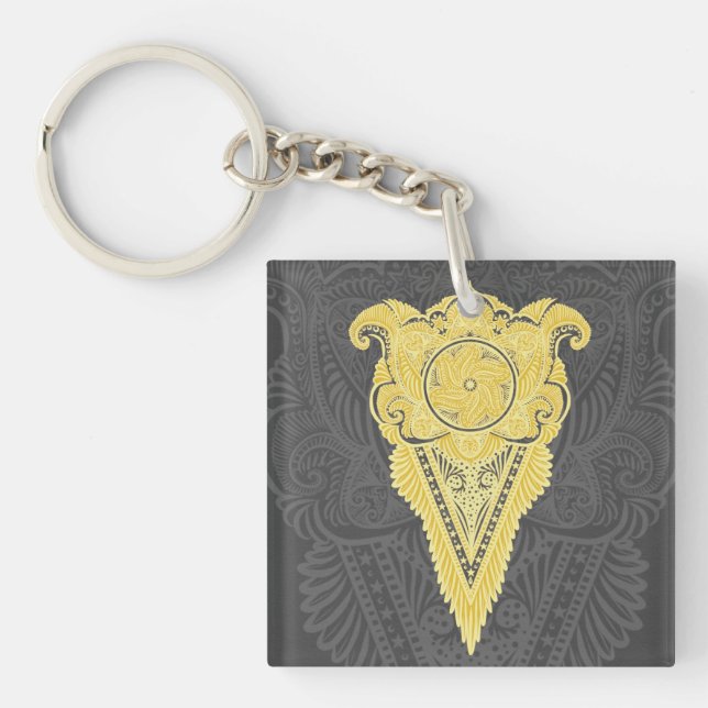 Golden Ornamental Flame Keychain (Front)