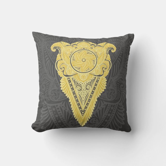Golden Ornamental Flame Throw Pillow (Front)
